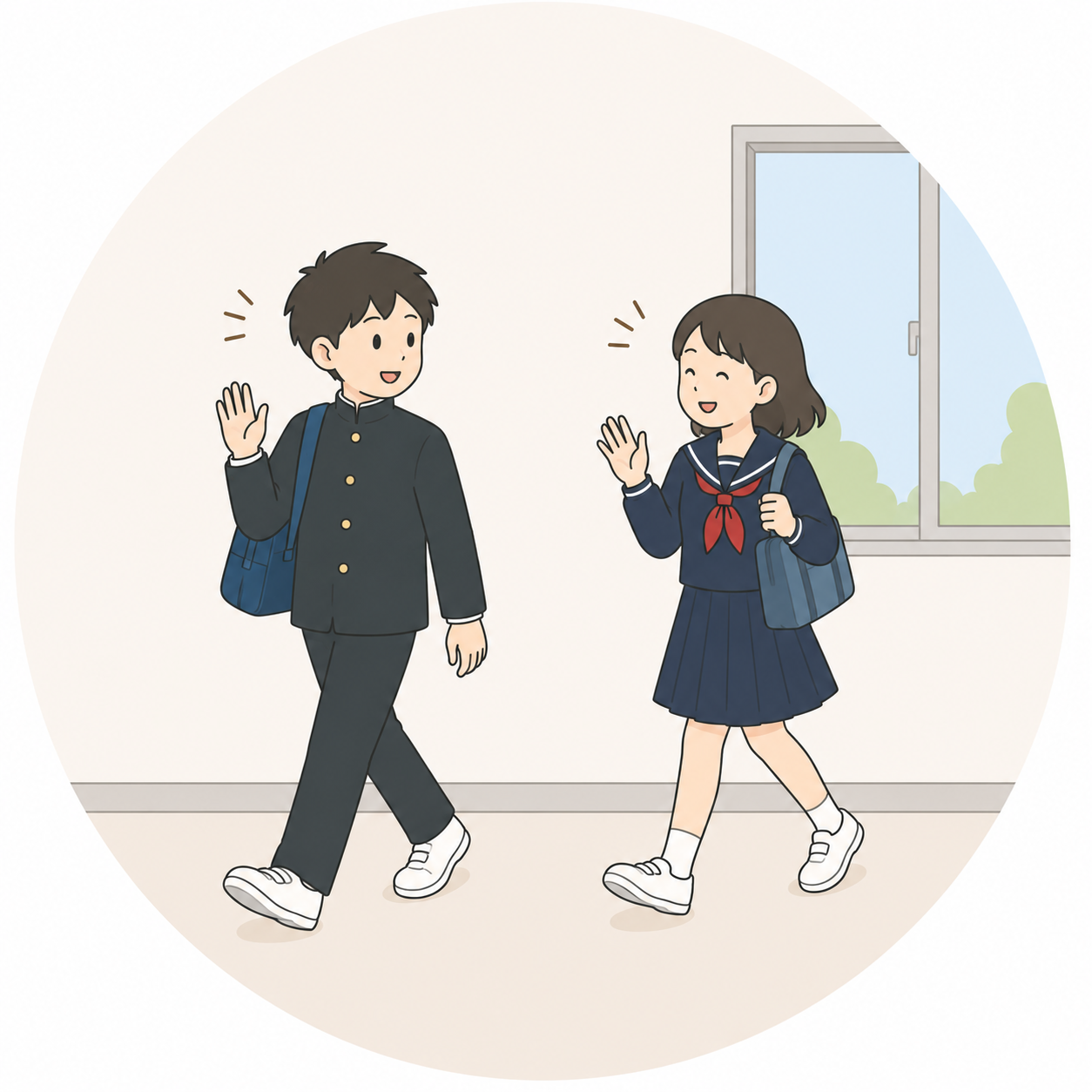 ルールを理解し廊下を安全に歩く人物